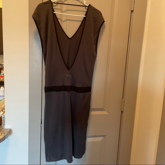 Diesel Short Sleeve Dress Size Medium Satin Grey with Black Trim Casual Cool - Picture 3 of 12